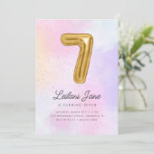 Katoen Snoep Waterverf Meisjes 7e Verjaardagsballo Kaart (Staand voorkant)