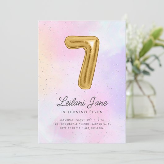 Katoen Snoep Waterverf Meisjes 7e Verjaardagsballo Kaart (Staand voorkant)