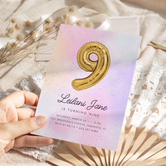 Katoen Snoep Waterverf Meisjes 9e Verjaardagsballo Kaart