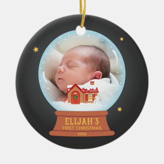 Katoen Snowman Snow Wereldbol Babys 1 Kerstmis Keramisch Ornament (Voorkant)