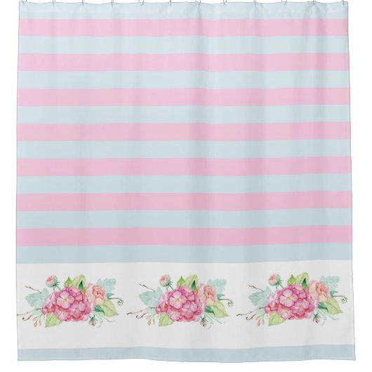 Katoen Stijl Roze en blauw Hydrangea Floral Retro Douchegordijn (Voorkant)
