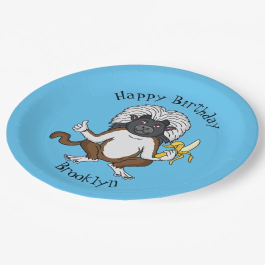 Katoen Top Tamarin aap cartoon illustratie Papieren Bordje (Gekanteld)