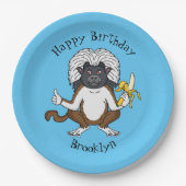 Katoen Top Tamarin aap cartoon illustratie Papieren Bordje (Voorkant)