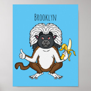 Katoen Top Tamarin aap cartoon illustratie Poster