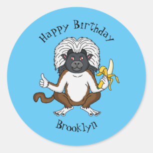 Katoen Top Tamarin aap cartoon illustratie Ronde Sticker