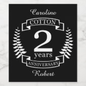 Katoen trouwdag 2 jaar getrouwd wijn etiket (Enkel label)