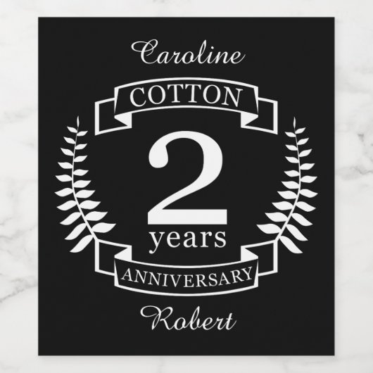 Katoen trouwdag 2 jaar getrouwd wijn etiket (Enkel label)