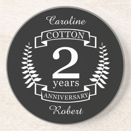 Katoen trouwdag 2 jaar getrouwd zandsteen onderzetter (Voorkant)