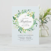 Katoen Tuin Krans Blush Baby Blauw Doopsel Kaart (Staand voorkant)