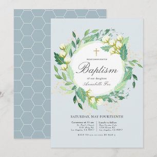 Katoen Tuin Krans Blush Baby Blauw Doopsel Kaart