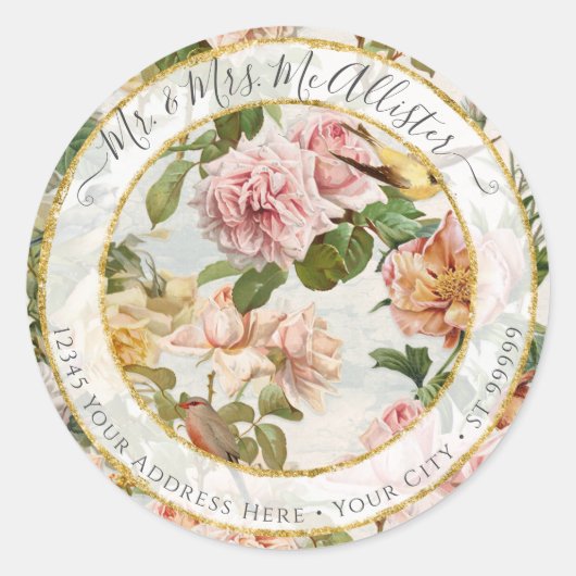 Katoen tuinbouwvogels Adres Ronde Sticker (Voorkant)