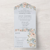 Katoen Tuinpasta Blauw Perzenkoraal All In One Uitnodiging (Binnen)