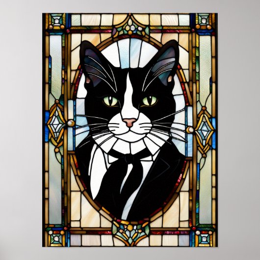 Katoen Tuxedo Glas-in-Lood-Kunstwerk Poster (Voorkant)