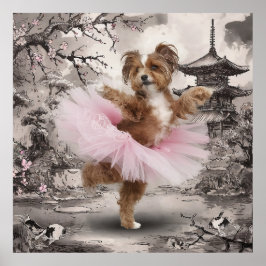 Katoen van Tuléar Ballerina in Chinese Tempelinkt Poster