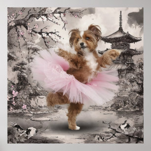 Katoen van Tuléar Ballerina in Chinese Tempelinkt Poster