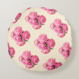 Katoen  Waterverf Roze pioenen Bloemen Rond Kussen