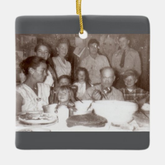 Katoen-wit familie 1950 keramisch ornament (Voorkant)
