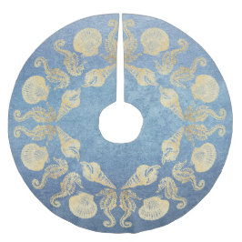 Katoenband Faux Metallic Blue Gold Zee Shell Kerstboom Rok