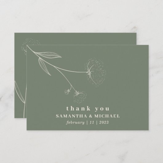 Katoenbloem Boho sage groene beige bedankt Kaart (Voorkant / Achterkant)