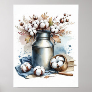Katoenboeket in een melkkan 7 poster