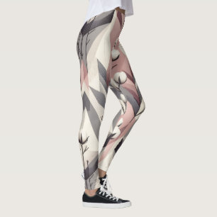 Katoenboomstam Roze Grijs Geometrisch Patroon Leggings