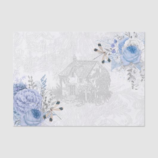 katoendragonfly blauw Roos ontkoppelen Tissuepapier (Voorkant)