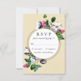 Katoenen bloem in een lijst. Botanisch huwelijk RS RSVP Kaartje