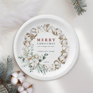 Katoenen Bloem Krans Vrolijke Kerstvakantie Papieren Bordje