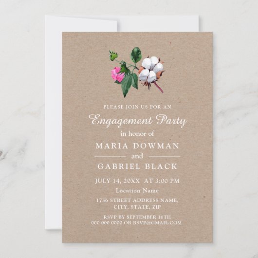 Katoenen bloem. Rustiek botanisch Verloving Onderd Kaart (Voorkant)