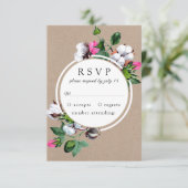Katoenen bloem. Rustieke Bloemen kraft bruiloft RS RSVP Kaartje (Staand voorkant)