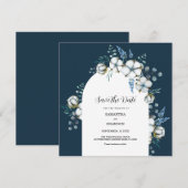 Katoenen bloemen en eucalyptus save the date (Voorkant / Achterkant)