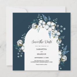 Katoenen bloemen en eucalyptus save the date
