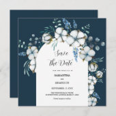 Katoenen bloemen en eucalyptus save the date (Voorkant / Achterkant)