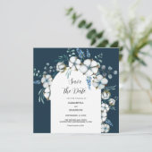 Katoenen bloemen en eucalyptus save the date (Staand voorkant)