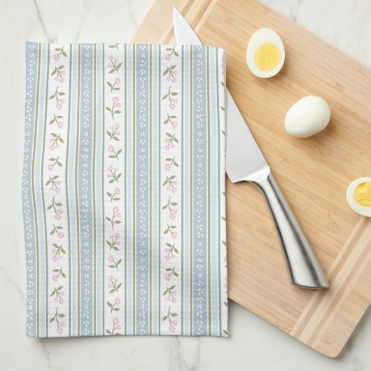 Katoenen Bloemetjes Streep Keukendoek Theedoek (Quarter Fold)