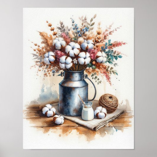 Katoenen boeket in een Melkblikje 2 Poster (Voorkant)