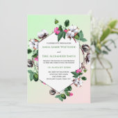 Katoenen Bollen Bloemen Roze Groene Huwelijksuitno Kaart (Staand voorkant)