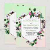 Katoenen Bollen Bloemen Roze Groene Huwelijksuitno Kaart (Voorkant / Achterkant)