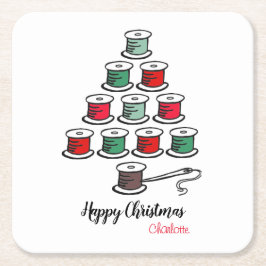 Katoenen haspel kerstboom naaien kartonnen onderzetters