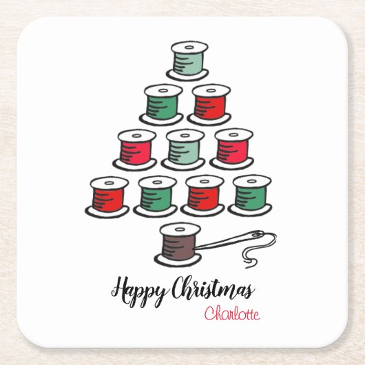 Katoenen haspel kerstboom naaien kartonnen onderzetters (Voorkant)
