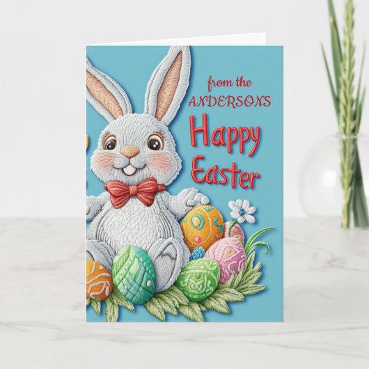 Katoenen konijn en paaseieren prettig Pasen Feestdagen Kaart (Voorkant)