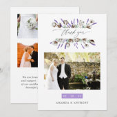 Katoenen lavendel bruiloft foto collage bedankkaart (Voorkant / Achterkant)