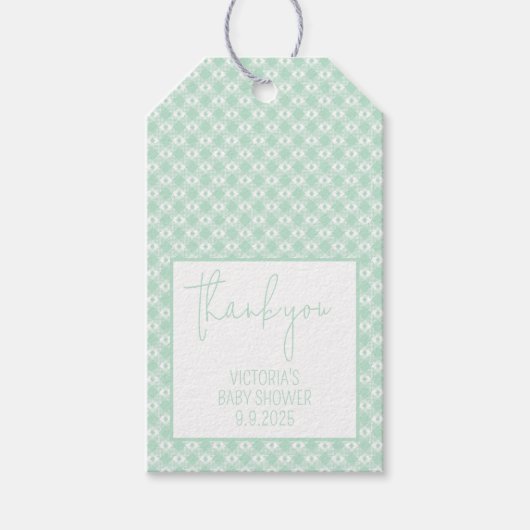 Katoenen mintgroene geslacht neutrale babyshower cadeaulabel (Voorkant)