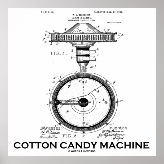 Katoenen Snoep Machine US Patent Diagram Poster (Voorkant)
