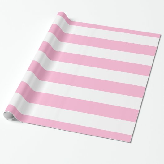 Katoenen Snoep Roze, Wit XL Stripes Pattern Cadeaupapier (Uitgerold)