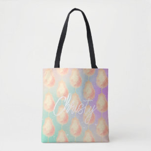 Katoenen snoep sterstof perzik blauwgroen paarse p tote bag