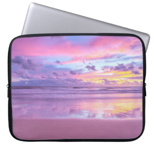 Katoenen snoep zonsopgang: strand uitzicht. laptop sleeve