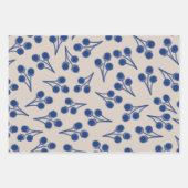 Katoenen Stems Botanisch Patroon in Blauw en Steen Inpakpapier Vel (Voorkant 2)