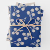 Katoenen Stems Botanisch Patroon in Blauw en Steen Inpakpapier Vel (In situ)