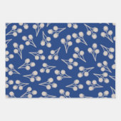 Katoenen Stems Botanisch Patroon in Blauw en Steen Inpakpapier Vel (Voorkant)